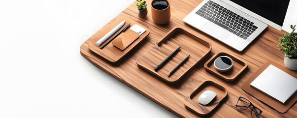 Sticker - Wooden Desk Organizer with Office Supplies.