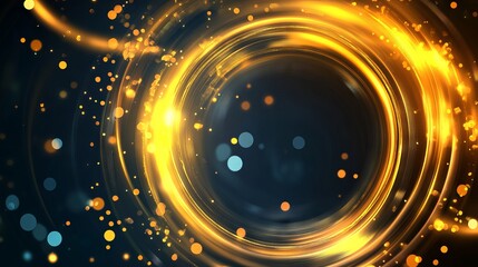 Wall Mural - Abstract golden ring with glowing light effects, elegant circular design on dark background, perfect for luxury themes, digital art, and modern tech visuals, ideal for creating high-end backdrops in p