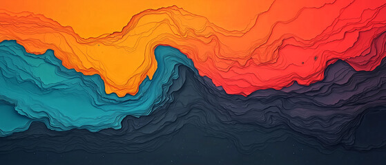 Poster - Vibrant layered paper abstract landscape featuring bold colors and intricate paper-like textures.suitable for wallpaper, poster, banner, etc.