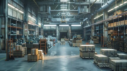 Poster - A warehouse with a shipping and receiving area, where goods are checked and processed before distribution.