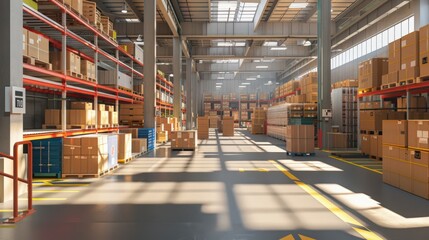 Poster - A warehouse with a shipping and receiving area, where goods are checked and processed before distribution.