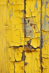 Aufkleber - Old yellow weathered paint surface with worn wooden planks. Cracked and peeling paint reveals wood grain texture. Rustic background for interior design, home decor, or vintage style projects.