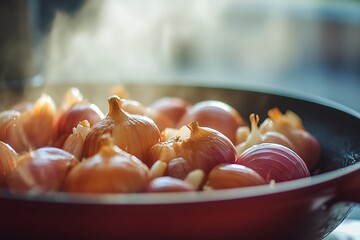 Steaming onions simmering in pan creating delicious aroma