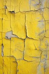 Aufkleber - Old yellow weathered paint wall with peeling chipped surface, concrete panels, worn-out texture. Close-up view of distressed wall in various stages of decay, suitable for background design element.