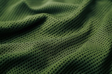 Aufkleber - Close-up of textured fabric with grid pattern, green and black. Synthetic material possibly polyester shows wrinkled texture. Small holes create sense of depth. Blurred background highlights intricate