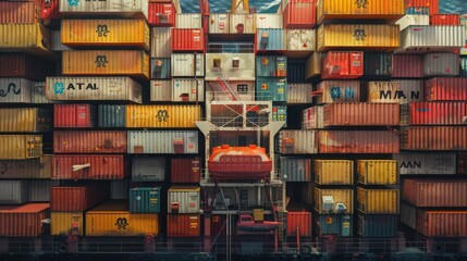 Poster - visualize a cargo ship carrying a diverse range of goods, with shipping containers of different size