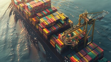 Poster - visualize a cargo ship carrying a diverse range of goods, with shipping containers of different size