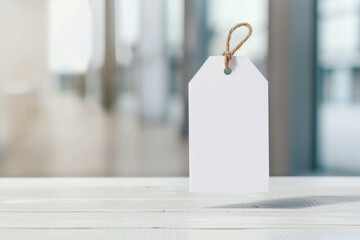 white paper tag with blank front, realistic on a mockup template in a white table


