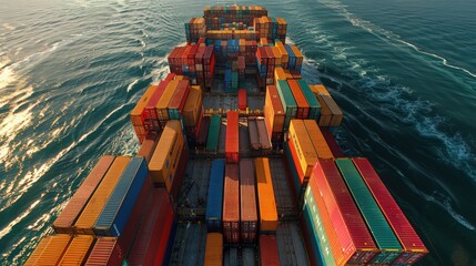 Poster - visualize a cargo ship carrying a diverse range of goods, with shipping containers of different size