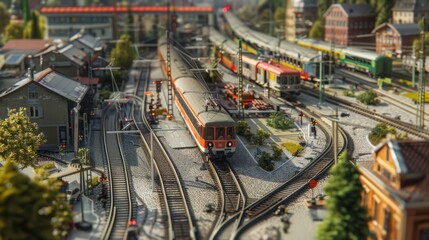 Poster - Visualize a passenger train at a bustling railway junction, with multiple tracks and a mix of different train types and activities