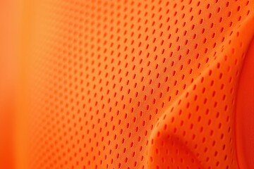 Aufkleber - Vibrant orange fabric texture close-up. Synthetic material with small holes and wrinkles. Macro shot of jersey or sports clothing fabric pattern. Abstract design with blurred background.