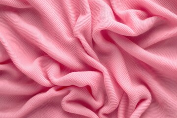 Aufkleber - Pink fabric texture pattern close-up view with crinkled folds and creases. Blurred background highlights intricate details. Soft pink color with subtle white and gray hints adds contrast and depth.