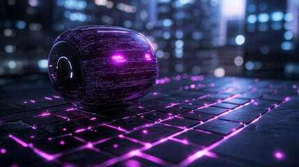 Aufkleber - technology Digital Marketing, Internet of Chatbot Technology in the Future Computer Lifestyle Technology Abstract futuristic digital AI, robots, and circuit design in neon blue and purple lights