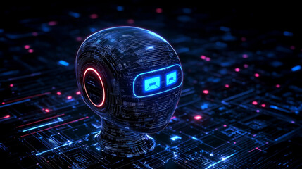 Aufkleber - technology Digital Marketing, Internet of Chatbot Technology in the Future Computer Lifestyle Technology Abstract futuristic digital AI, robots, and circuit design in neon blue and purple lights