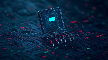 Aufkleber - technology Digital Marketing, Internet of Chatbot Technology in the Future Computer Lifestyle Technology Abstract futuristic digital AI, robots, and circuit design in neon blue and purple lights