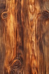 Poster - Weathered wooden surface with dark brown hue, grainy texture and small holes. Close-up view from slightly elevated angle shows worn wood background suitable for design, art or photography projects.