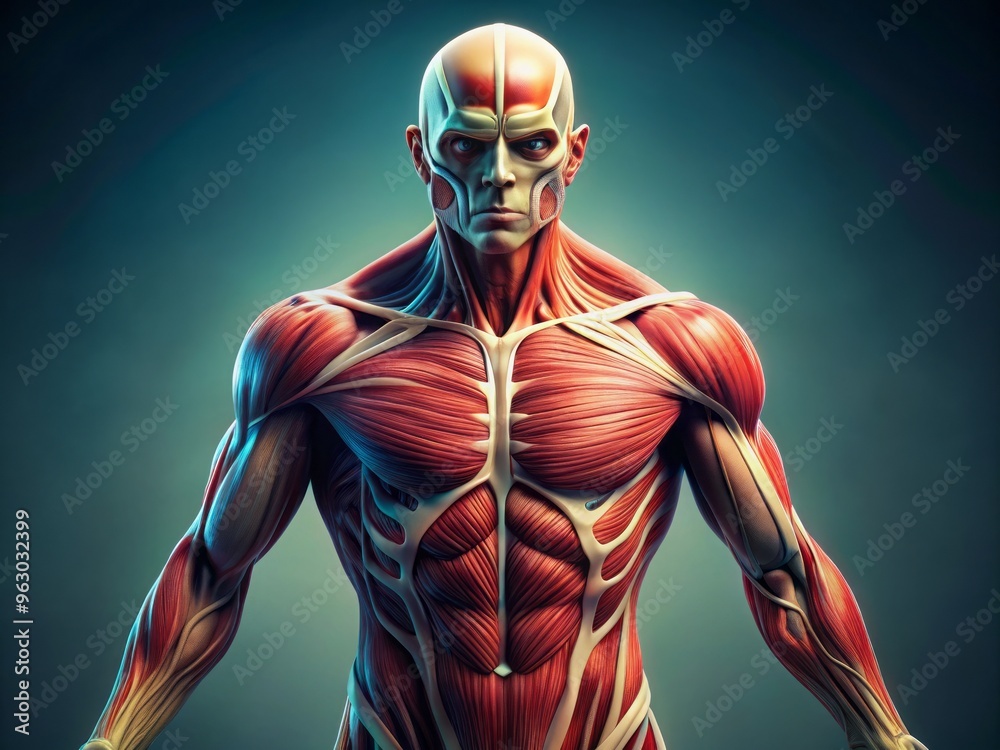 Muscular illustration human body system anatomy poster deep focus mood ...