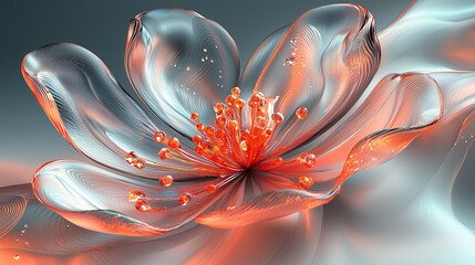 Poster - A close-up of a delicate, abstract glass flower with glowing petals, blending vibrant colors and light.