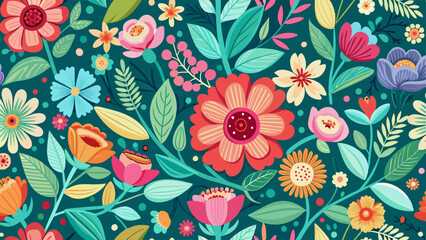 Wall Mural - Seamless florals pattern background with cute florals vector des