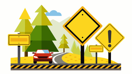 Set yellow road sign and traffic sign on white background