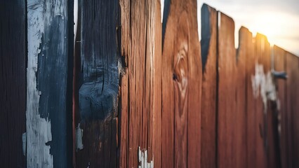 Close up of a weathered stained wooden fence