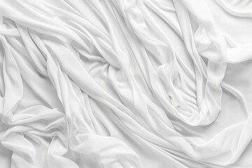 Aufkleber - Close-up view of white fabric with intricate weave and texture. Fabric spread out on stark white background highlights its details. Soft focus on fabric surface reveals subtle patterns and shadows.