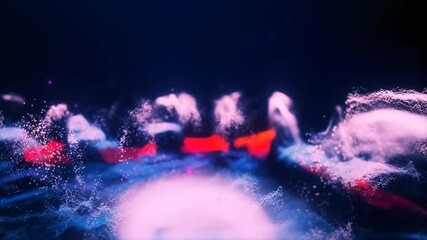 Poster - Abstract moving futuristic landscape of particles and dots of energy magic with glow and blur effect, abstract background. Video 4k, motion design