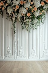 Wall Mural - a white wall with a floral arrangement hanging from it