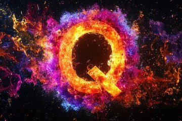 A colorful fire with the letter Q in the center