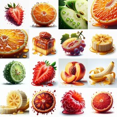 Wall Mural - Different sliced fruits. AI generated illustration