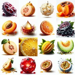 Wall Mural - Different sliced fruits. AI generated illustration