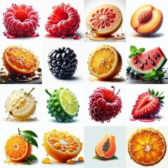 Wall Mural - Different sliced fruits. AI generated illustration