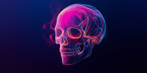 Canvas Print - Neon skull outline on dark blue background.