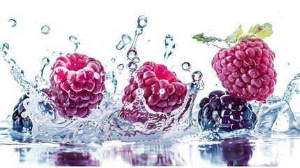 Fresh raspberry fruit with water splash