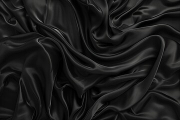Aufkleber - Black fabric texture close-up. Slightly wrinkled smooth surface. Grid-like pattern in green and black shades. Synthetic material possibly polyester. Blurred background creates depth.