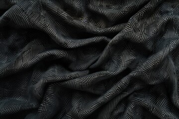 Aufkleber - Close-up view of black fabric with subtle pattern. Fabric appears to be versatile, suitable for clothing and home decor. Blurred background highlights textured fabric. Simple composition.