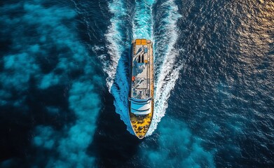 Aerial View of a Cruise Ship Sailing on the Ocean