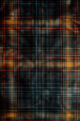Aufkleber - Vibrant plaid fabric with intricate diagonal stripes in deep blues, fiery reds, and sunny yellows. Slightly wrinkled texture suggests folded or draped design. Focus on unique pattern and colors.