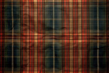 Aufkleber - Close-up view of vibrant red and black plaid fabric with diagonal pattern. Fabric appears slightly wrinkled adding texture. Perfect for fashion, textile, or design projects.