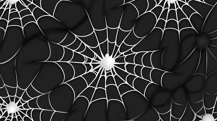 Detailed spider webs in black, creating a seamless Halloween pattern 
