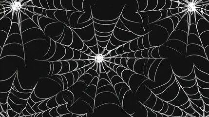 Black spider webs forming a seamless, intricate Halloween pattern 
