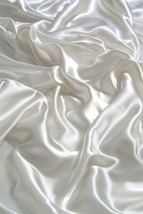 Aufkleber - Close-up view of white fabric with intricate crisscrossed pattern. Fabric has slight sheen, wrinkles, possibly made from silk or luxurious material. Blurred background draws focus to fabric details.
