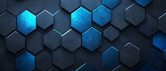 Wall Mural - Abstract Geometric Hexagon Pattern with Blue and Black Colors