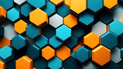 Canvas Print - Abstract Hexagon Pattern Background   Orange  Blue  White