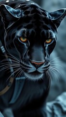 3D rendering of a black panther on a futuristic background, 3D rendering of a black panther.