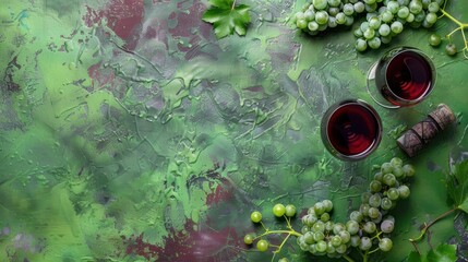 Fresh grape, grape wine glass with texture background