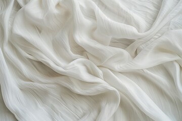 Aufkleber - Close-up view of white fabric with subtle texture revealing intricate pattern. Fabric smooth surface covering frame with blurred background. Gray, white color palette creating calming effect.