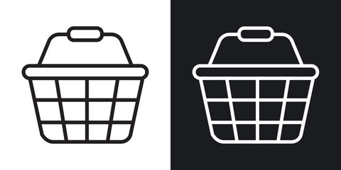 Shopping basket icon in black and white stroke