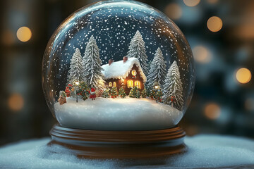 Wall Mural - Christmas Snow Globe with Xmas Background. Vintage Retro New Year decorations postcard backdrop. Generative AI.