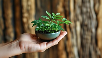 hands holding a plant